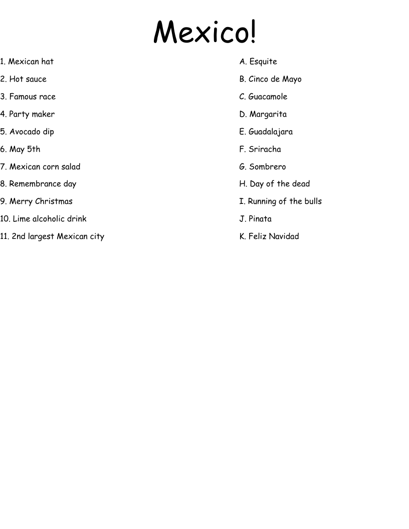 Mexico! Worksheet