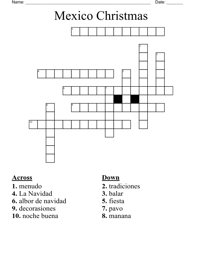 Mexico Christmas  Crossword