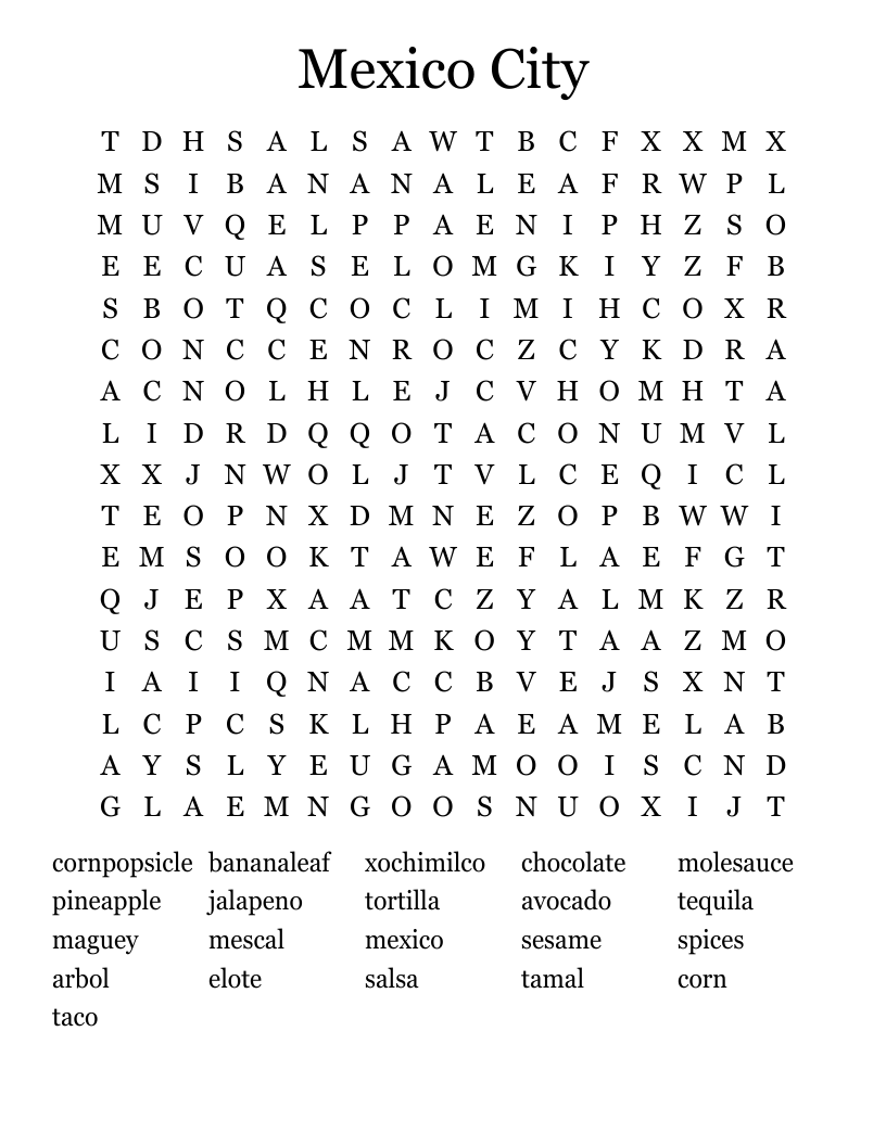 Mexico City Word Search
