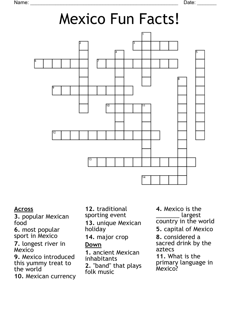 Mexico Fun Facts! Crossword