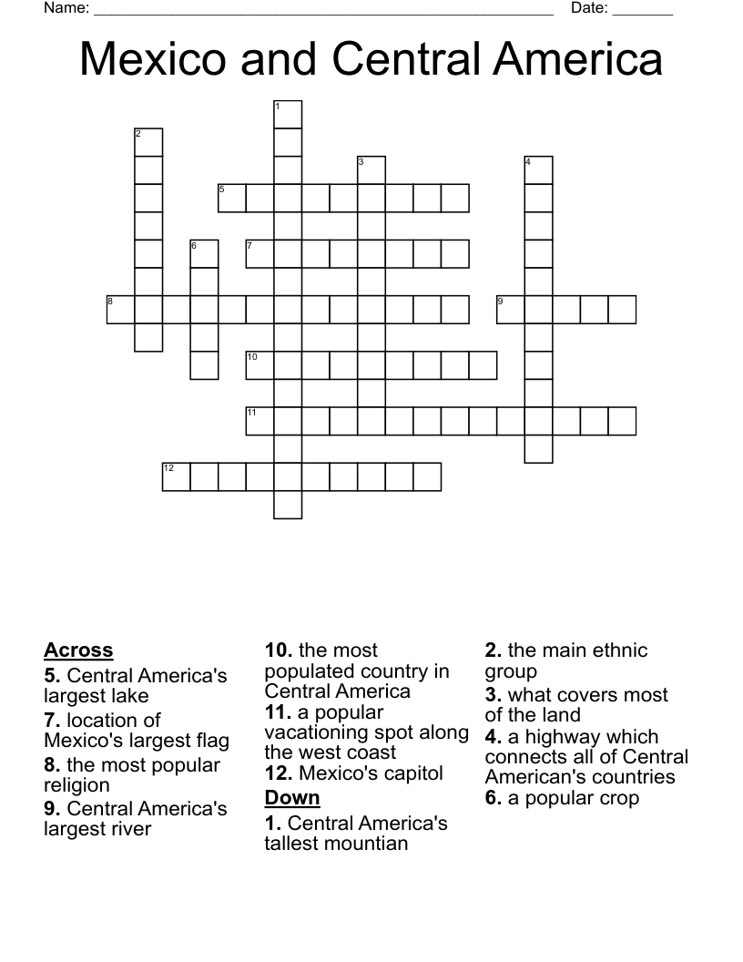 Mexico and Central America Crossword