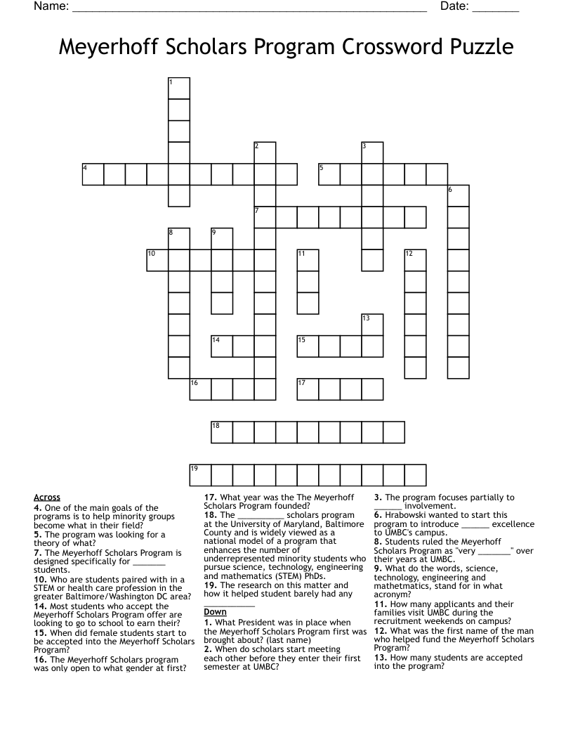 Meyerhoff Scholars Program Crossword Puzzle