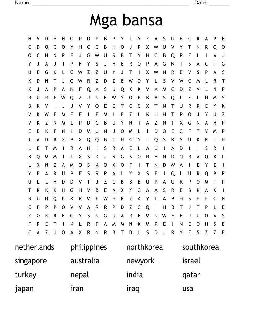 Mga bansa Word Search