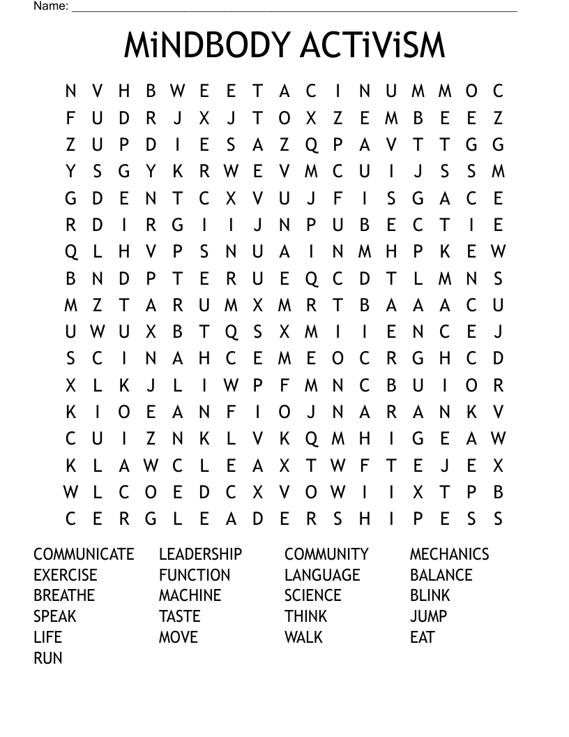 MiNDBODY ACTiViSM Word Search