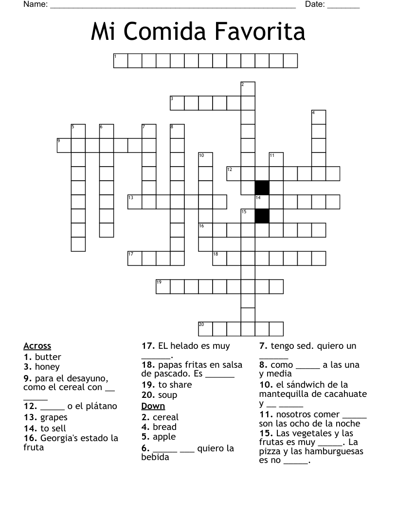 Mi Comida Favorita Crossword