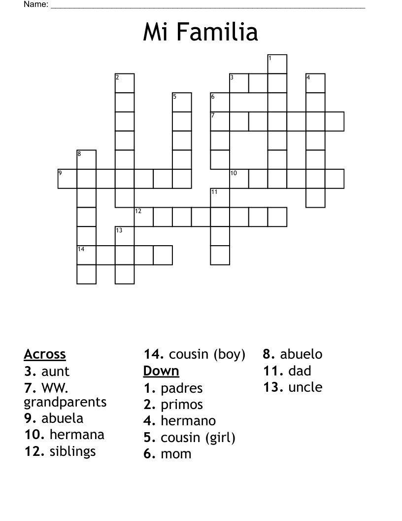Mi Familia Crossword