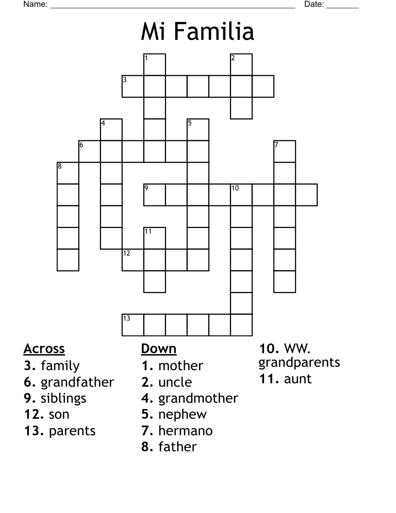Mi Familia Crossword