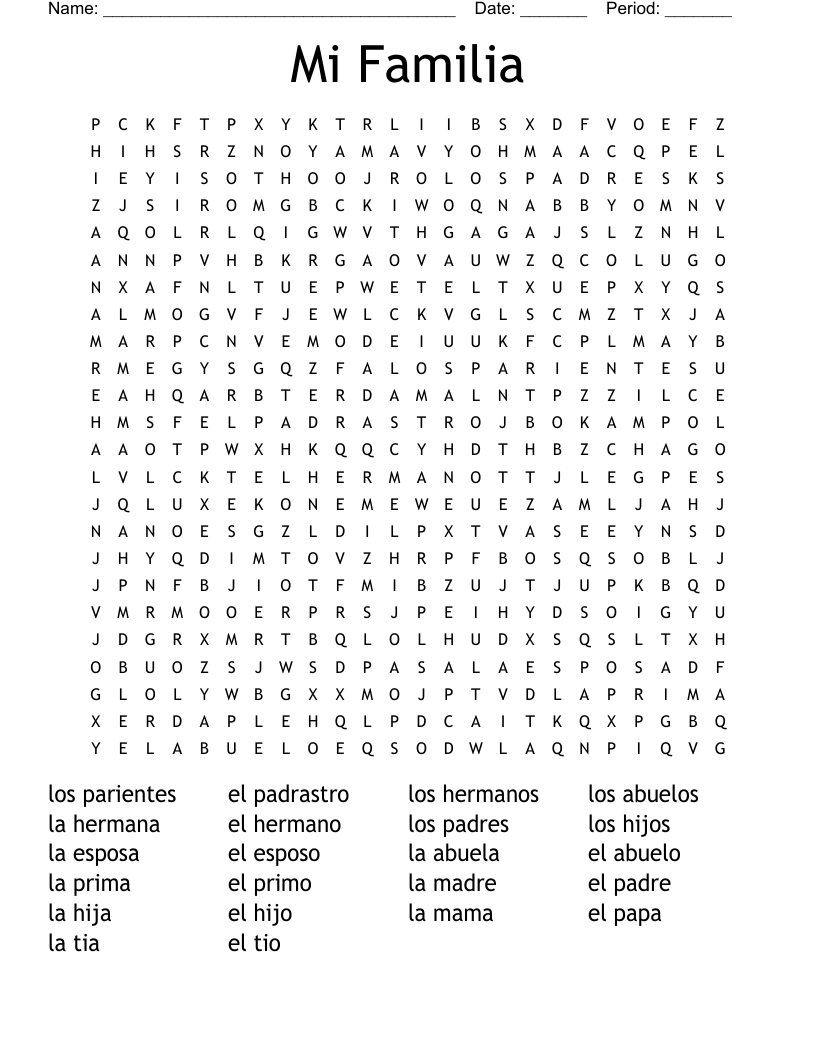 Mi Familia Word Search