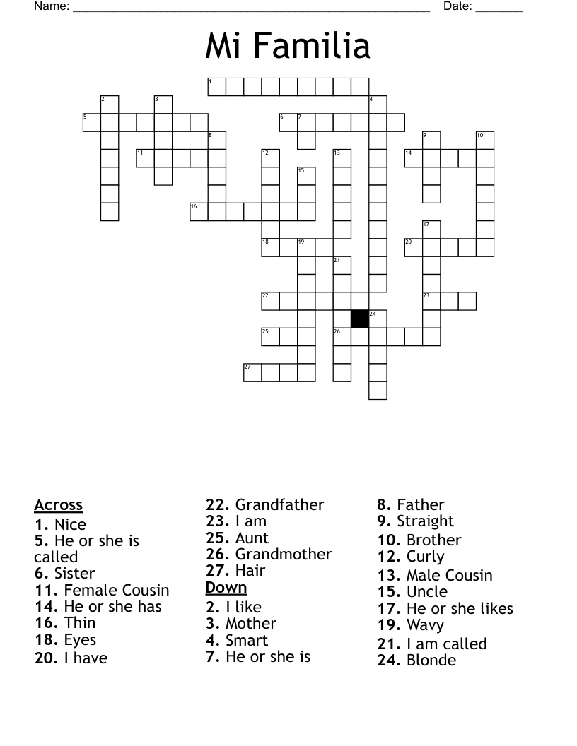 Mi Familia Crossword