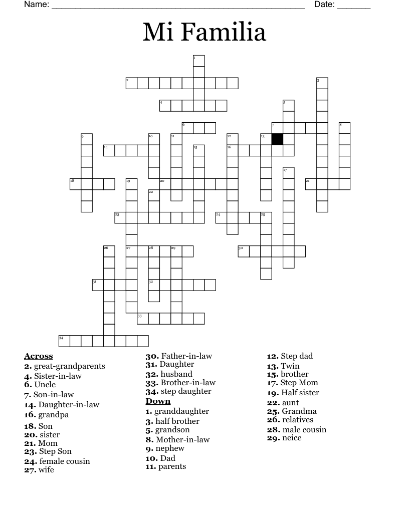 Mi Familia Crossword
