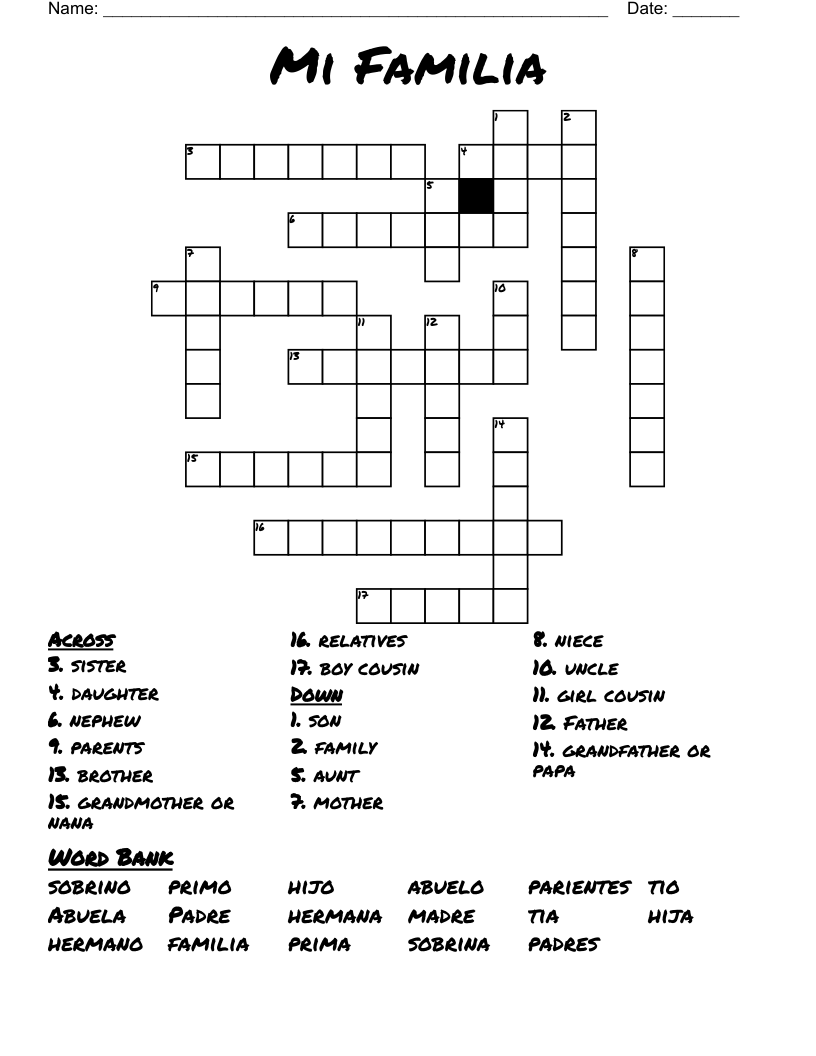 Mi Familia Crossword