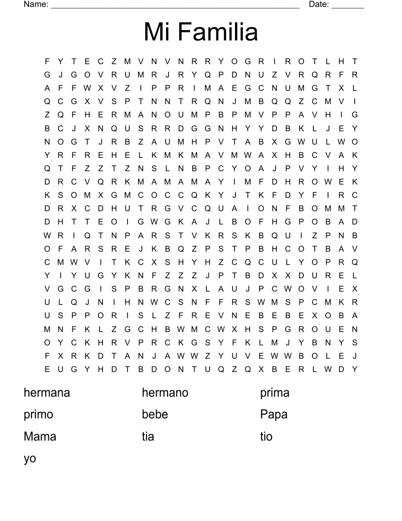 Mi Familia Word Search