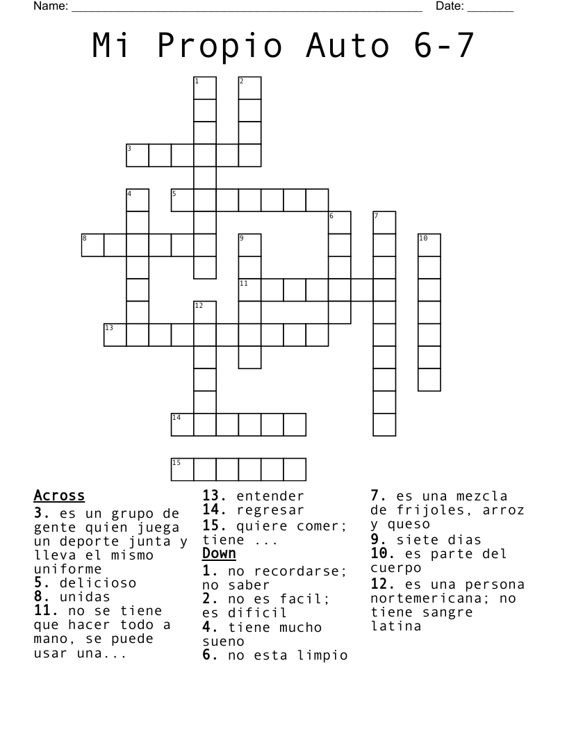 Mi Propio Auto 6-7 Crossword