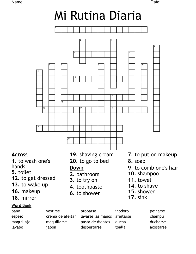 Mi Rutina Diaria Crossword