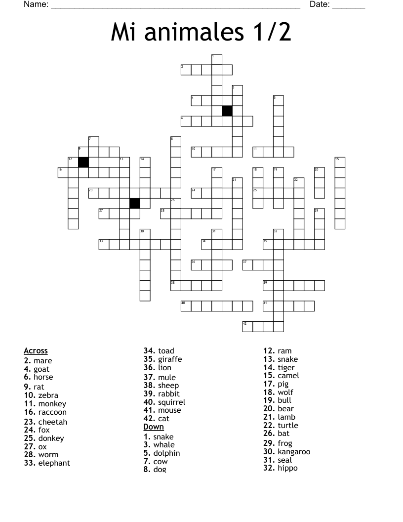 Mi animales 1/2  Crossword