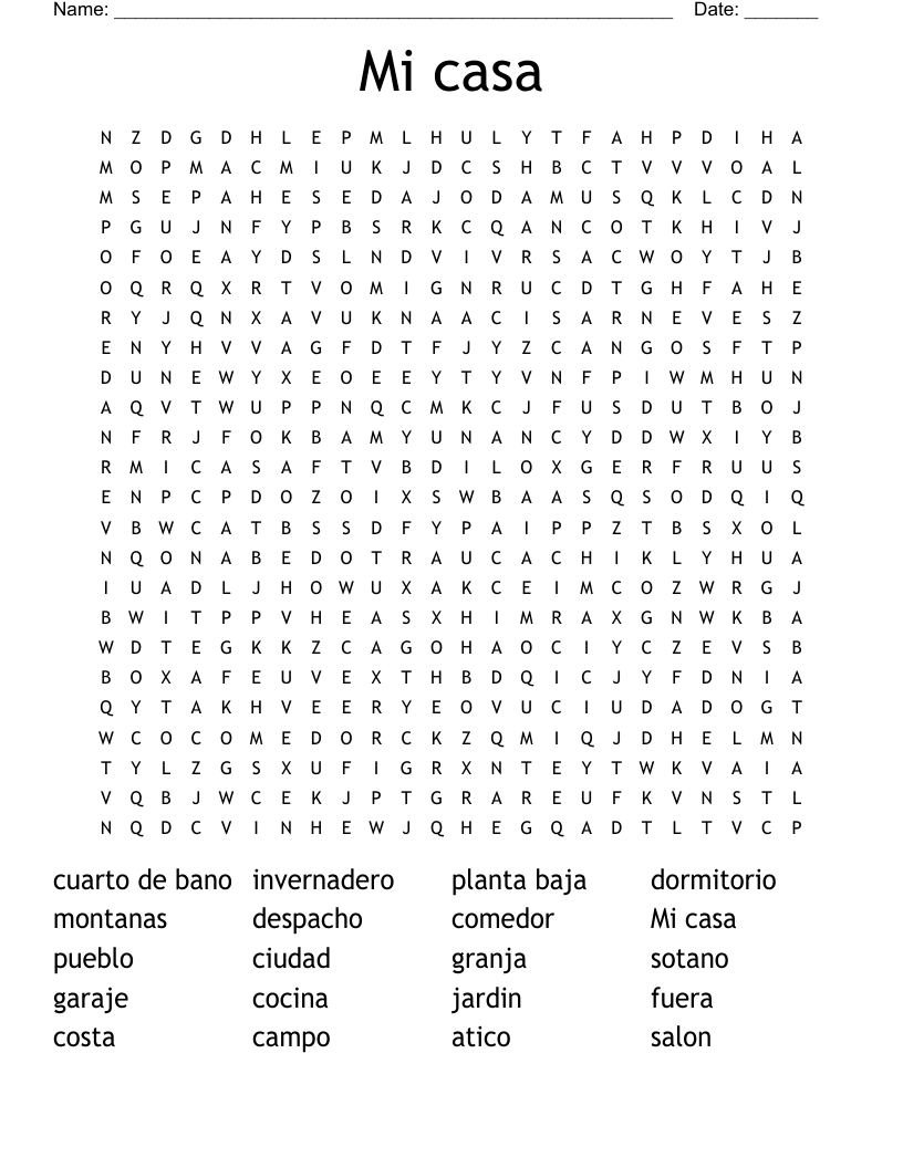 Mi casa Word Search