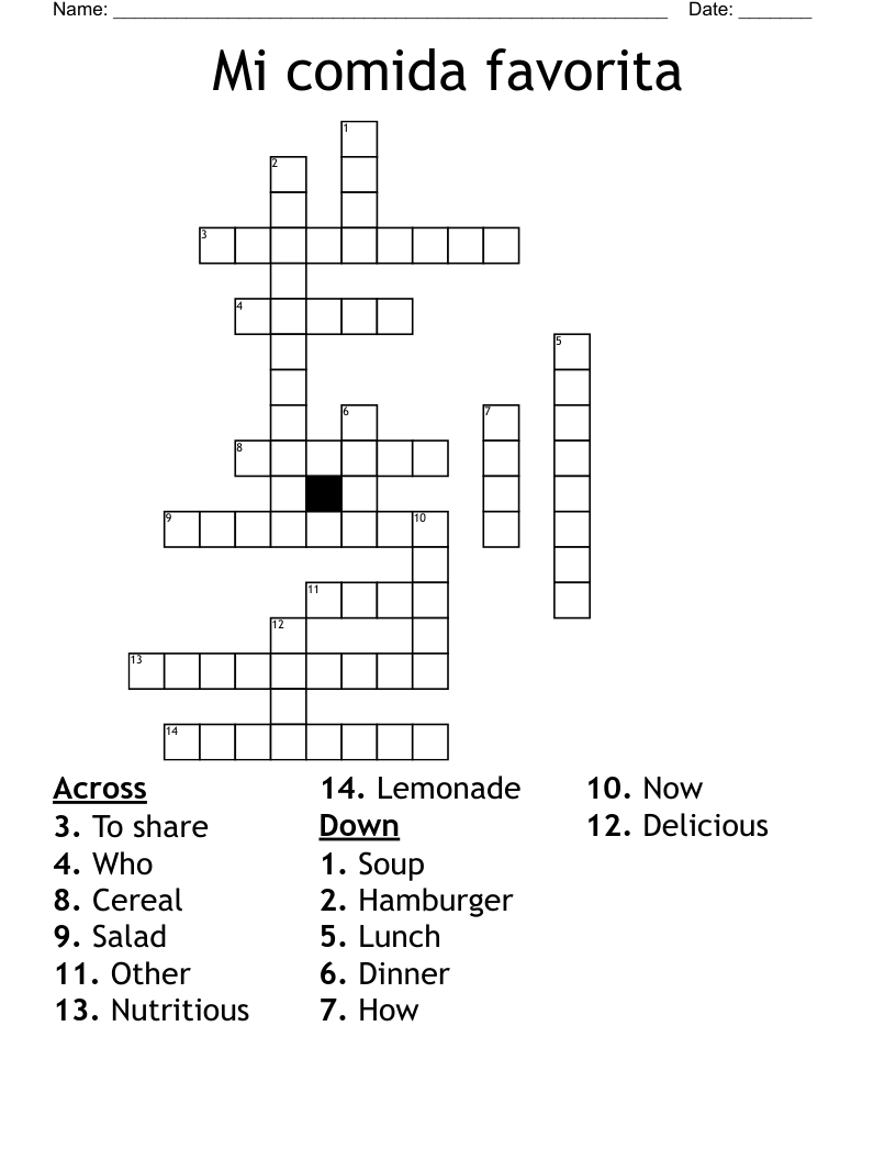 Mi comida favorita  Crossword