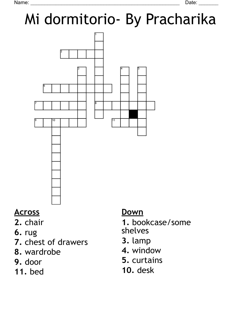 Mi dormitorio- By Pracharika Crossword