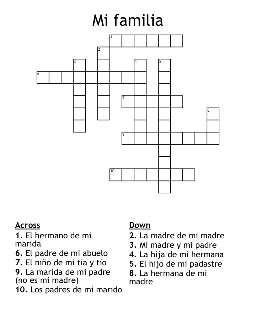 Mi familia Crossword