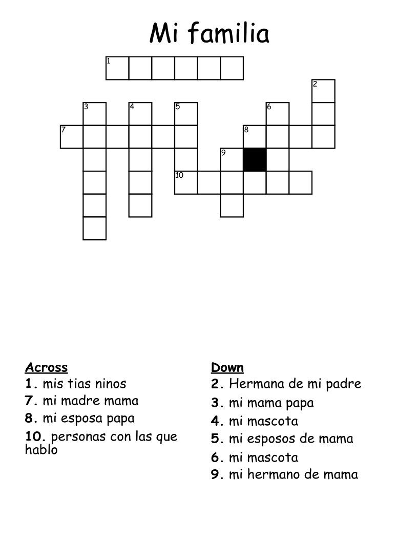 Mi familia Crossword