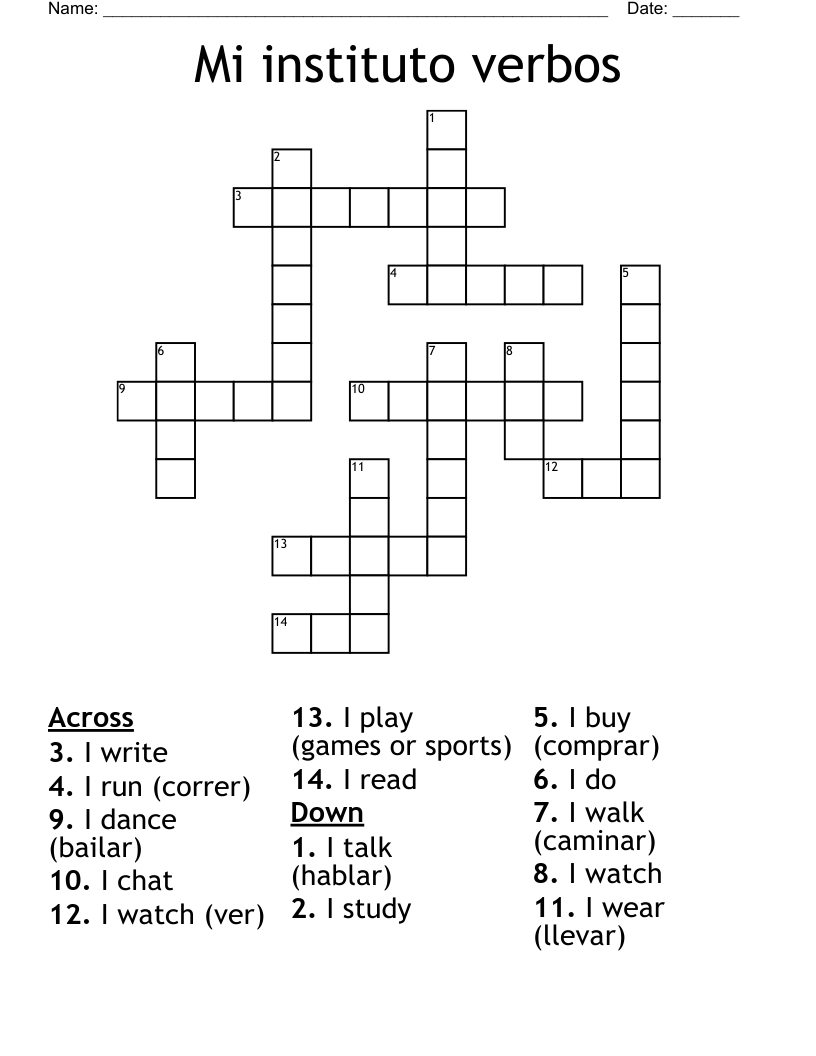 Mi instituto verbos Crossword