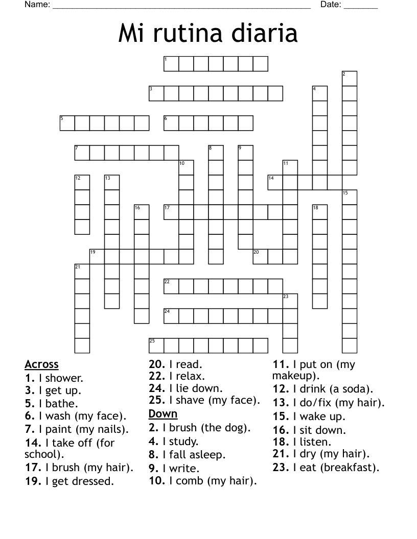 Mi rutina diaria Crossword
