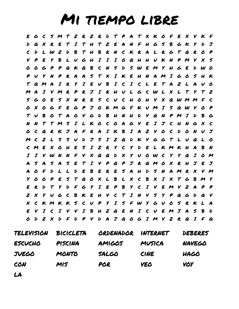 Mi tiempo libre Word Search