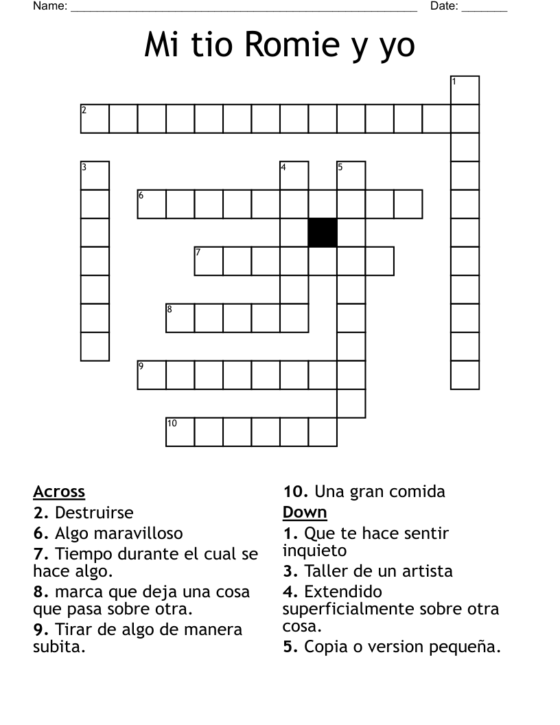 Mi tio Romie y yo Crossword