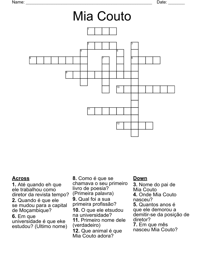 Mia Couto  Crossword