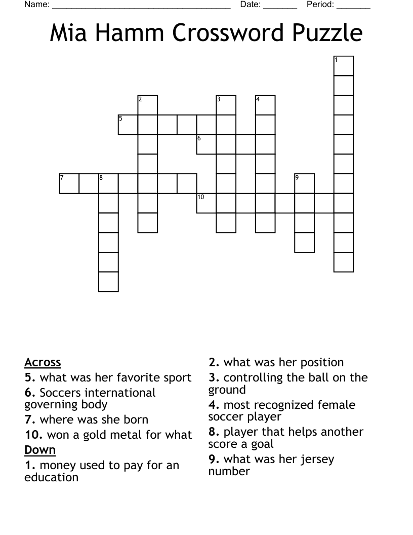 Mia Hamm Crossword  Puzzle 