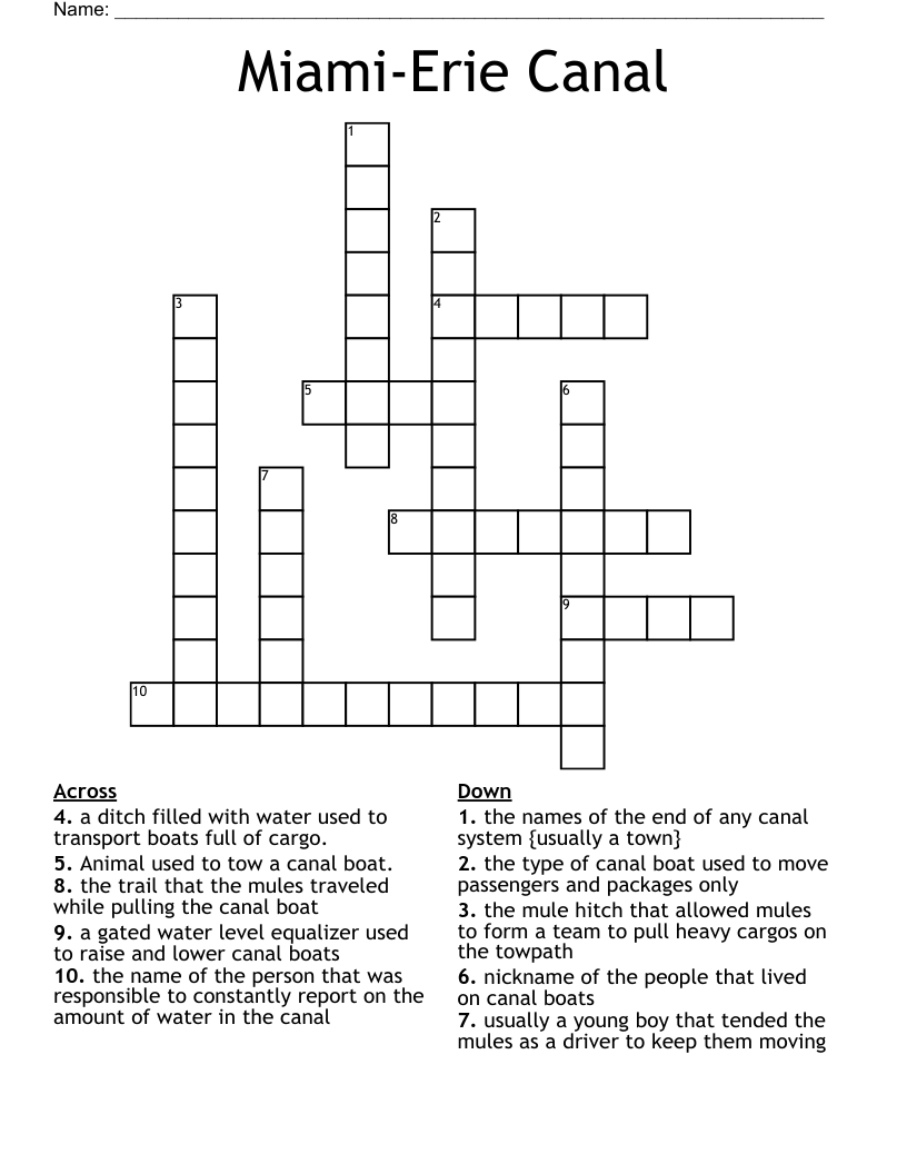 Miami-Erie Canal Crossword