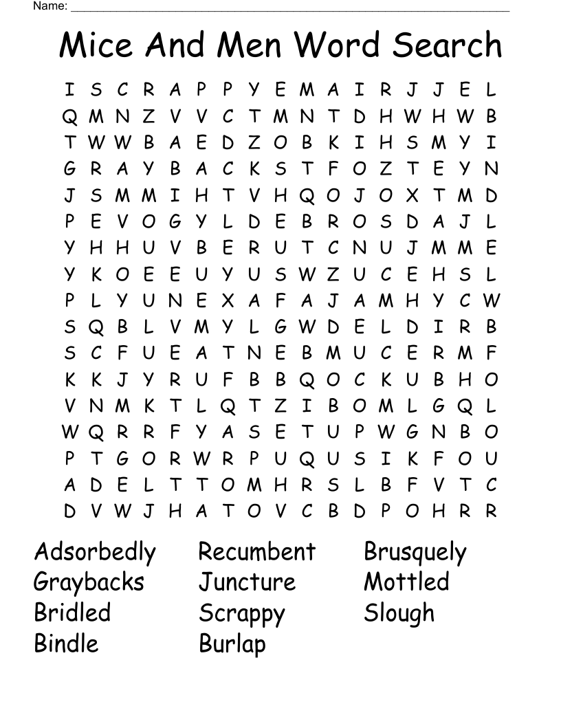 Mice And Men Word Search