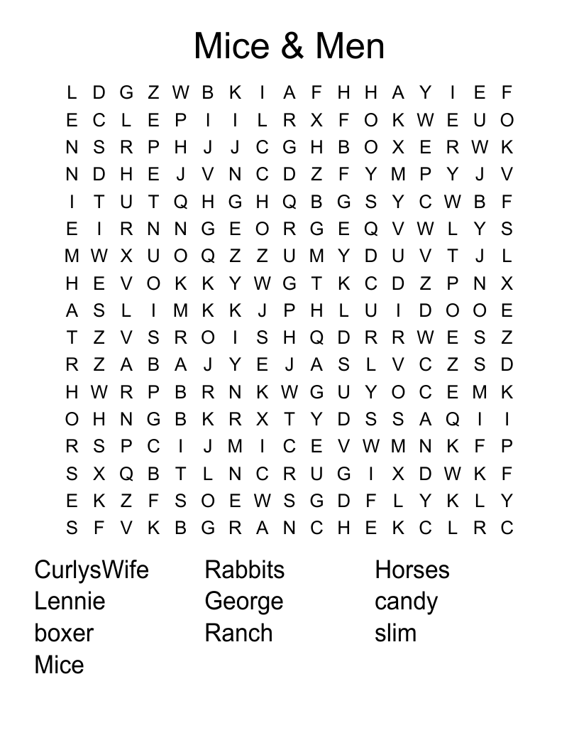 Mice & Men Word Search