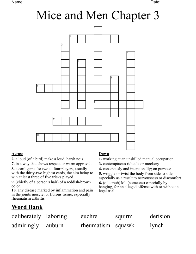 Mice and Men Chapter 3 Crossword