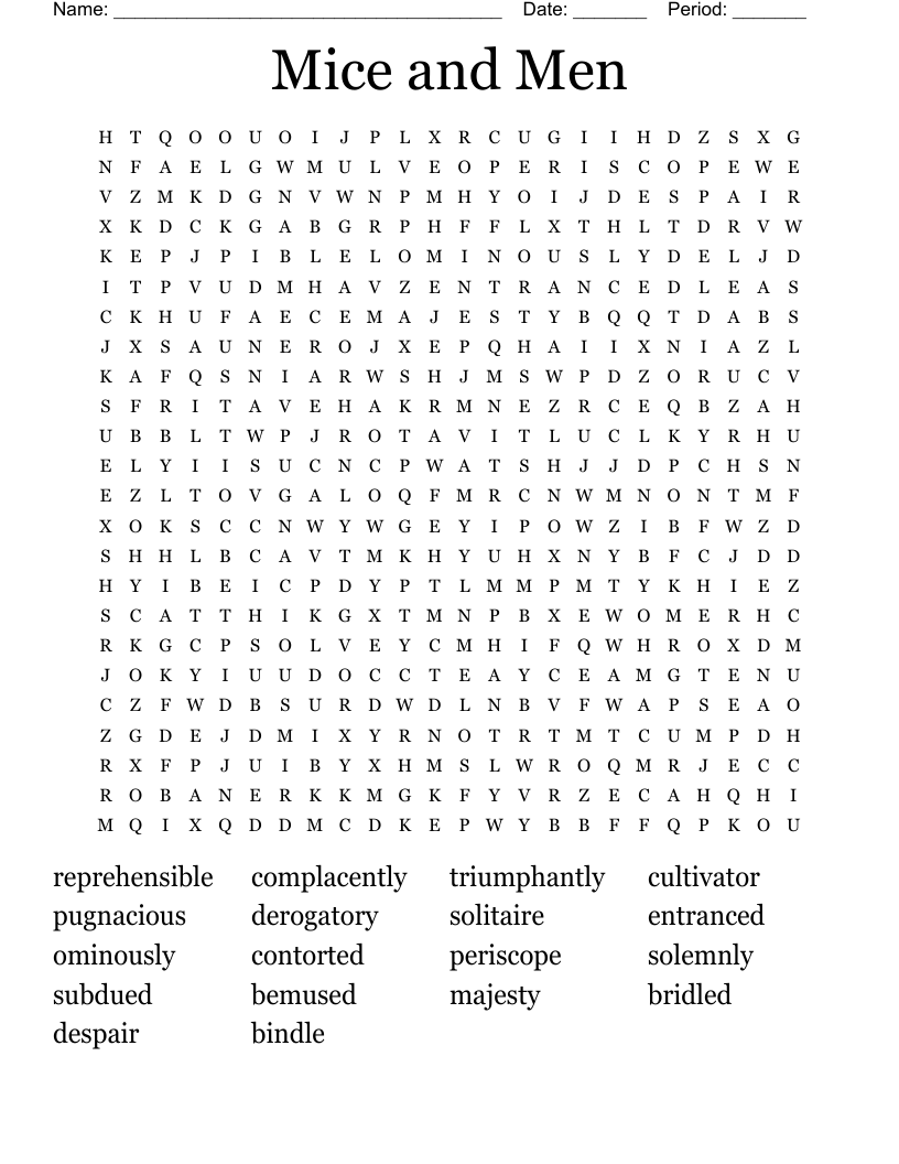 Mice and Men  Word Search