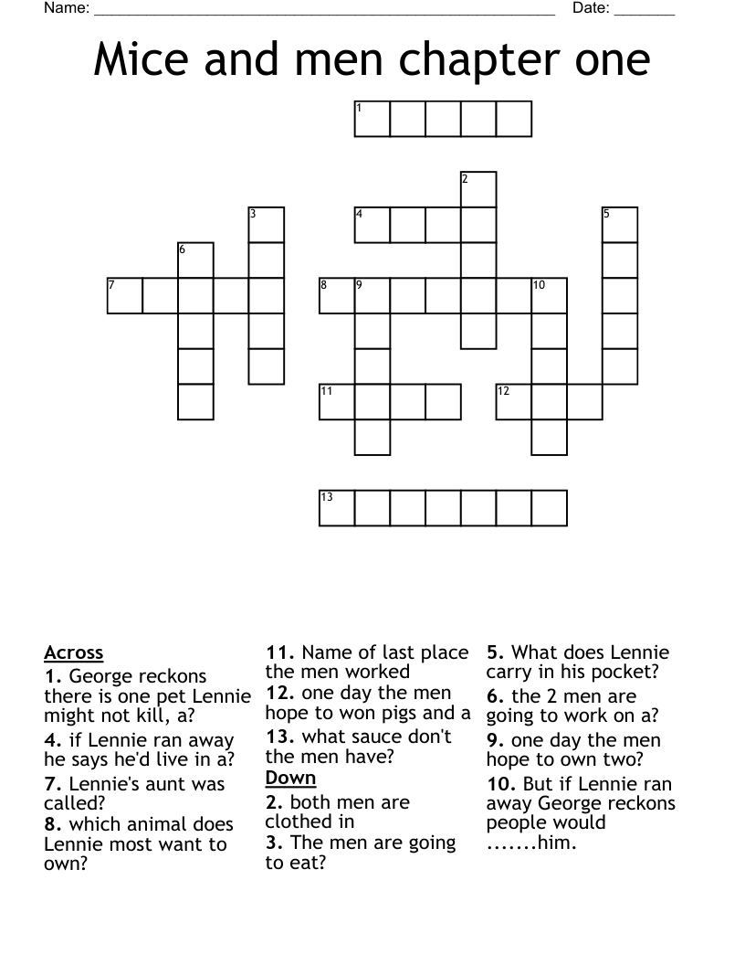 Mice and men chapter one Crossword