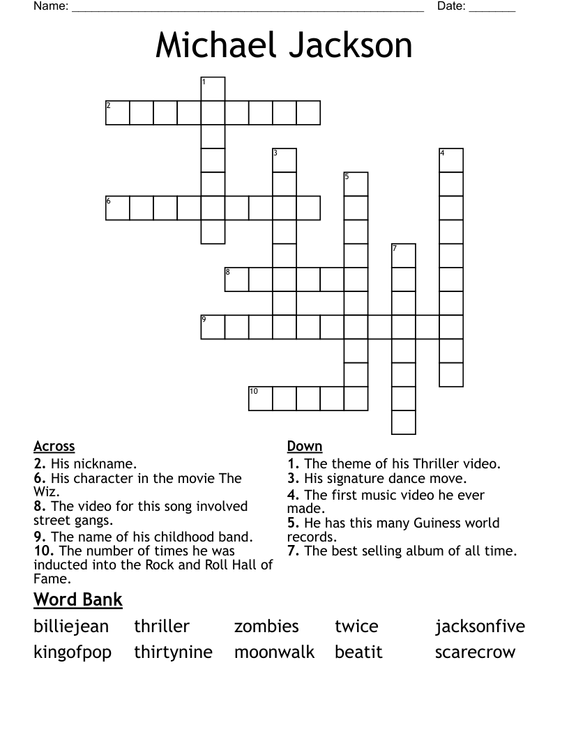 Michael Jackson Crossword