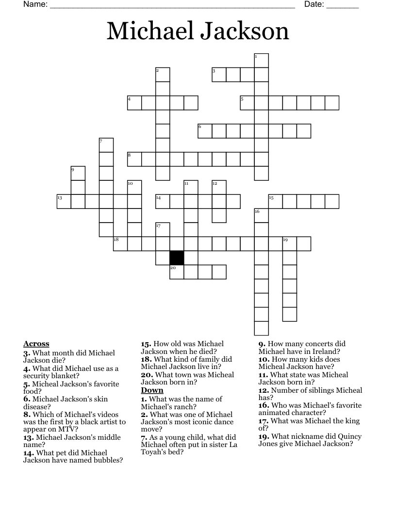 Michael Jackson Crossword