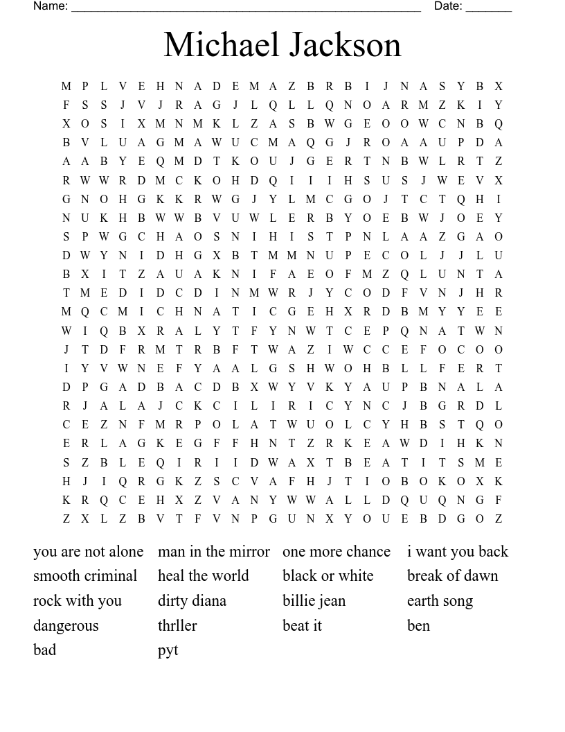Michael Jackson Word Search