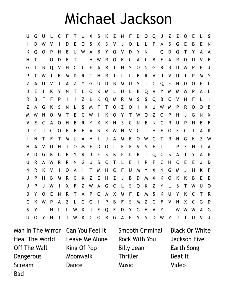 Michael Jackson Word Search