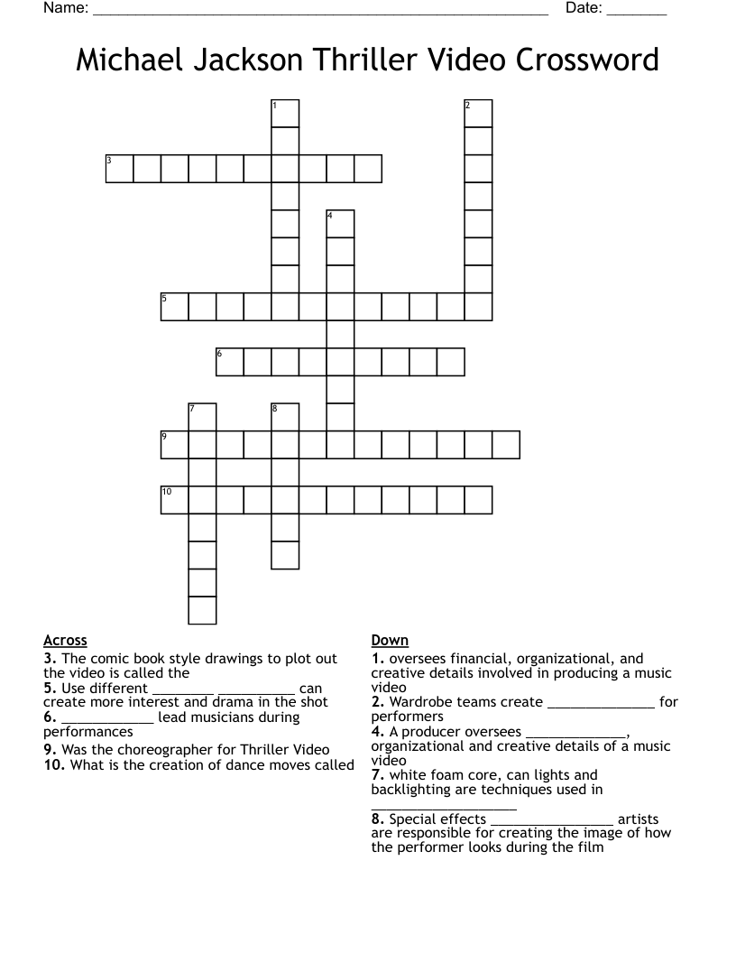 Michael Jackson Thriller Video Crossword