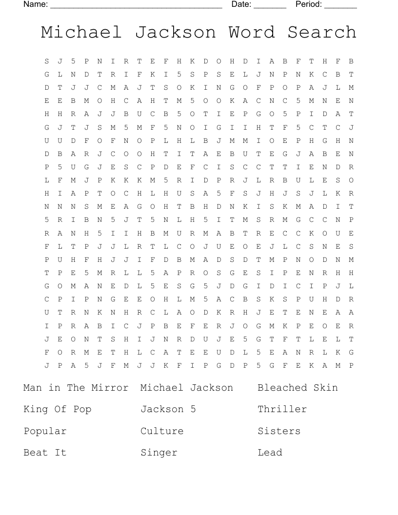 Michael Jackson Word Search
