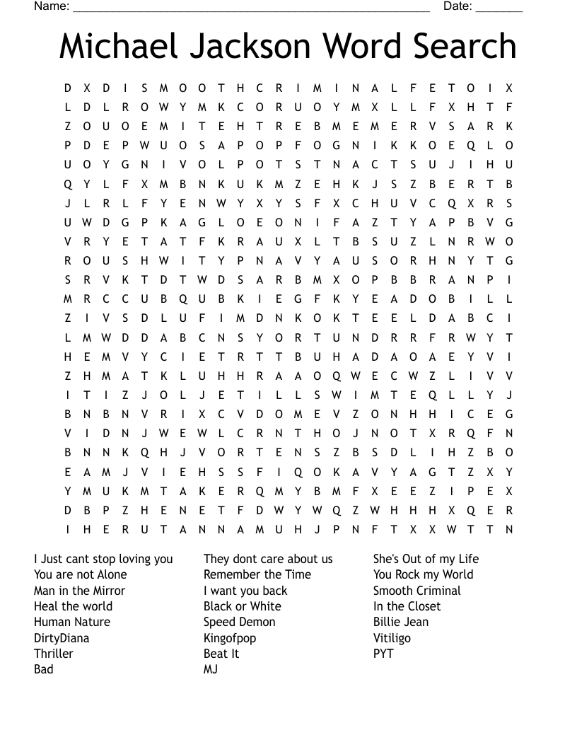 Michael Jackson Word Search