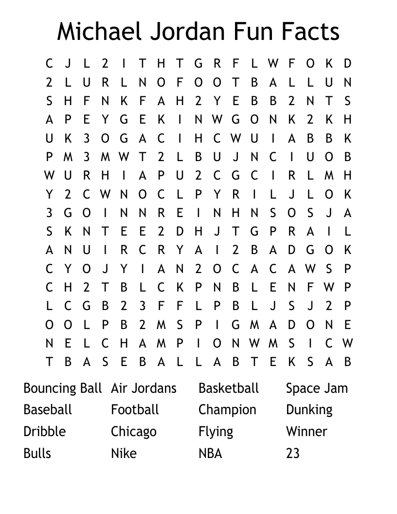 Michael Jordan Fun Facts Word Search