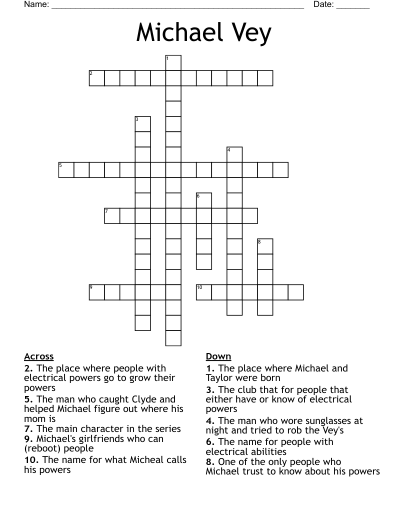 Michael Vey Crossword