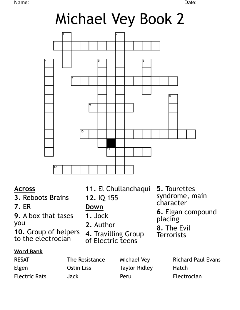 Michael Vey Book 2 Crossword
