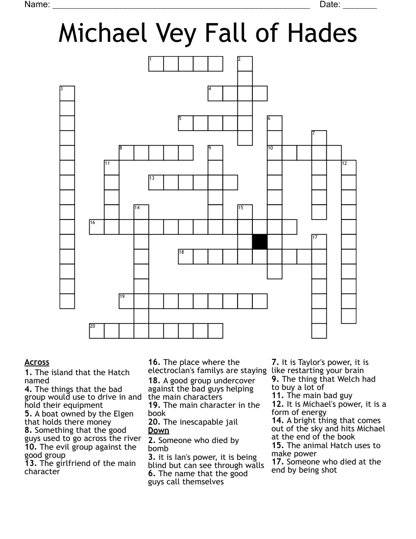Michael Vey Fall of Hades Crossword