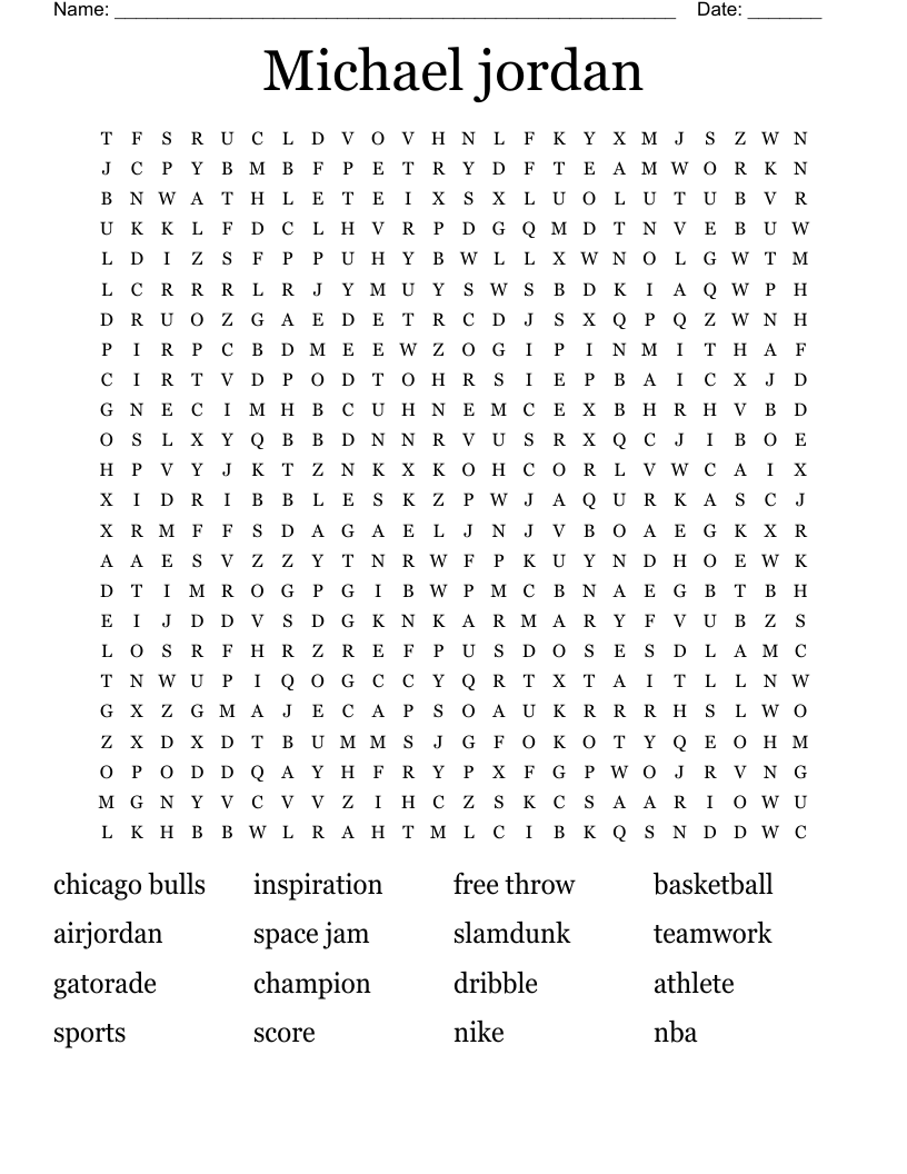Michael jordan Word Search