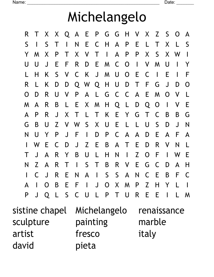 Michelangelo Word Search