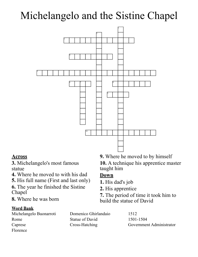 Michelangelo and the Sistine Chapel Crossword